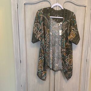 Cato Paisley Knit Cardigan in Green and Brown
